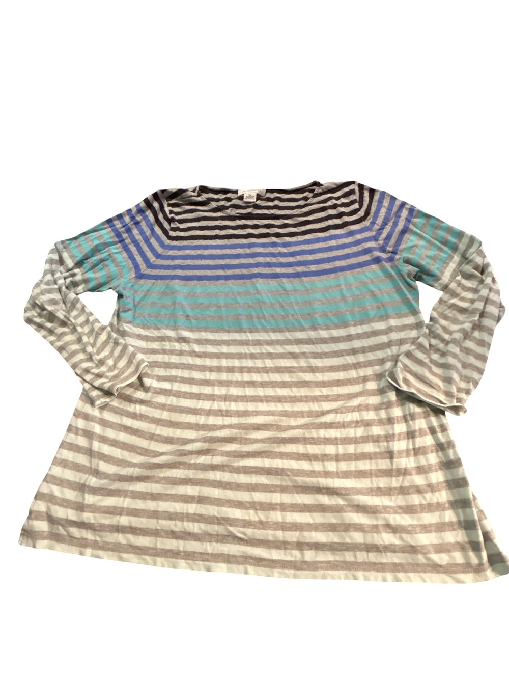 Liz Claiborne XL Striped Long Sleeve Boat Neck Top Blue Grey Cotton Modal